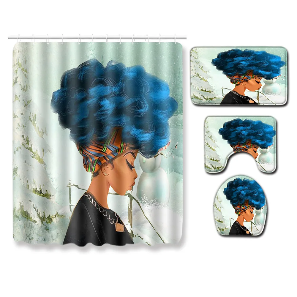 

Zeegle 4Pcs Bathroom Mat Set Toilet Cover Seat Mat Non-slip Mat for Toilet Decor Waterproof Shower Curtain Water Absorption Rug