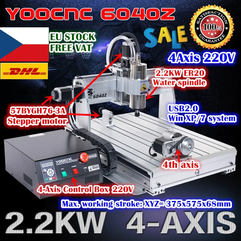 

[EU Delivery] 6040 4 Axis USB Port USB Mach3 2.2KW 2200W Water Cooled Spindle Motor CNC Router Engraving Milling Machine 220V