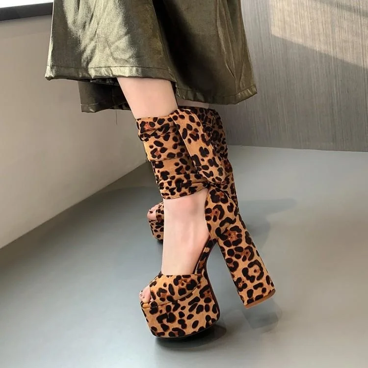 

2020 Summer New Fashion Sandals High Heels Thick Waterproof Platform Roman Shoes Leopard Stripe Large 43