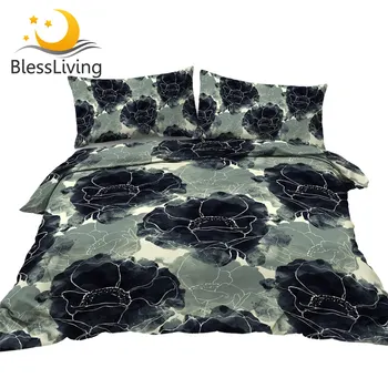 BlessLiving Flower Bedding Set Floral Comforter Cover Watercolor Black Bedclothes Elegant Cozy Home Decorations 3pcs Dropship 1