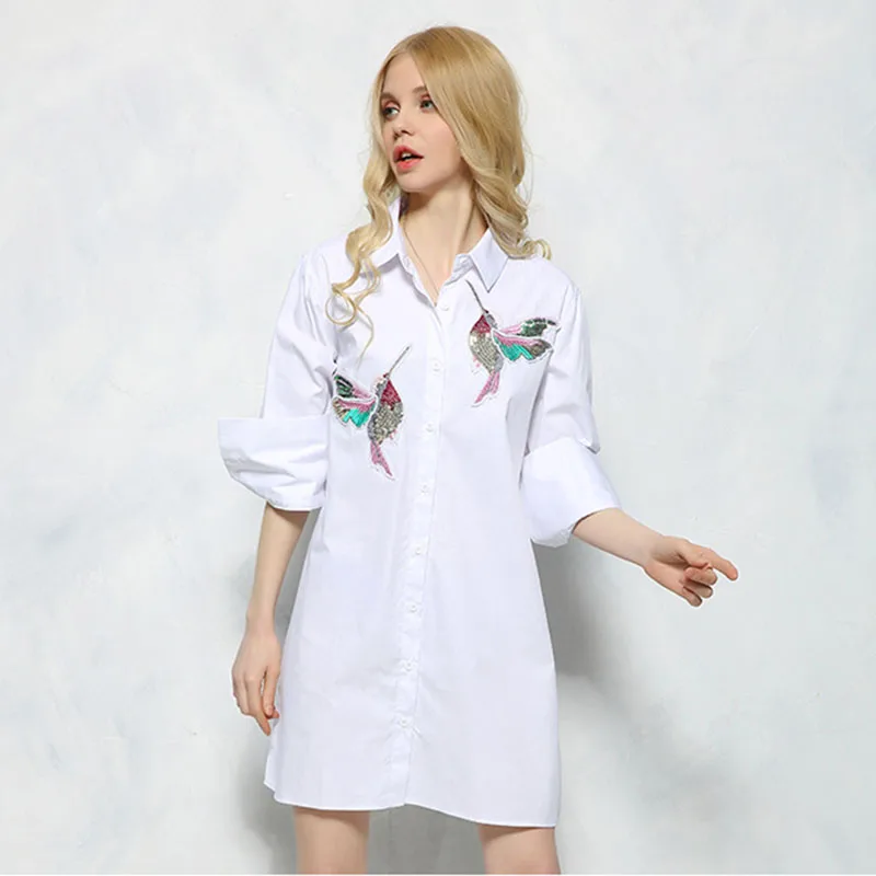 Женское платье рубашка в полоску с длинным рукавом голубое или белое короткое