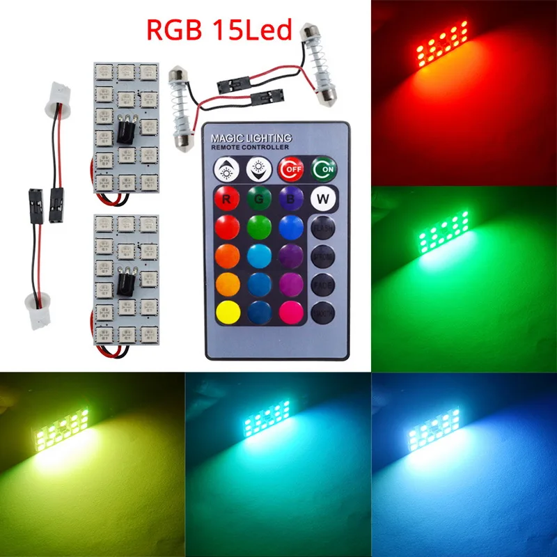 T10 RGB 5050 12SMD Автомобильный светодиодный пульт дистанционного управления Rgb Светодиодная панель для автомобиля интерьер Авто светильник s чтение купол фестон BA9S адаптер DC 12v светильник - Испускаемый цвет: 15SMD RGB