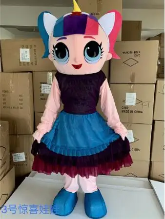 

Новинка синее платье кукла девочка единорог талисман костюм Хэллоуин косплей взрослые рекламные костюмы из пены Бесплатная доставка
