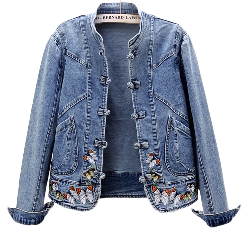 

Spring Embroidered Denim Jacket Women 2022 New Short Jackets Cardigan Cowboy Coat Basic Jacket Female Plus Size 5XL