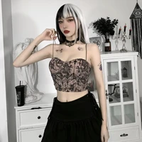 vintage fairy grunge floral print apricot camis gothic aesthetic bodycon corset tops women elegant bra build basic sexy camisole