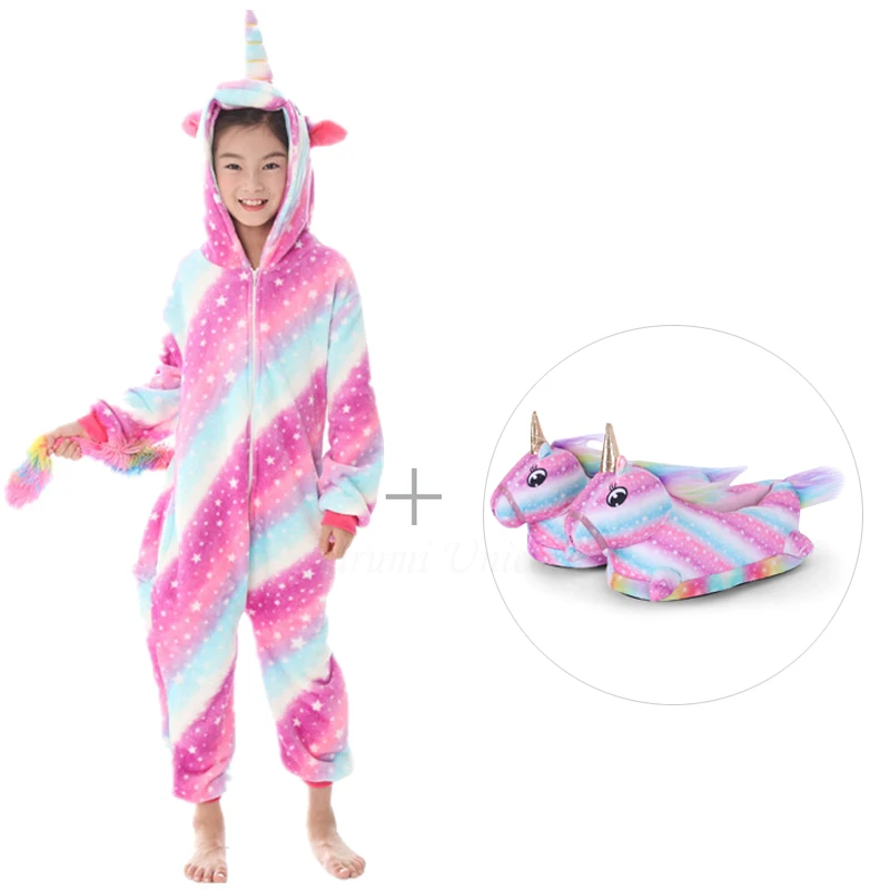 Зимние пижамы-кигуруми в виде единорога для девочек и мальчиков комбинезоны