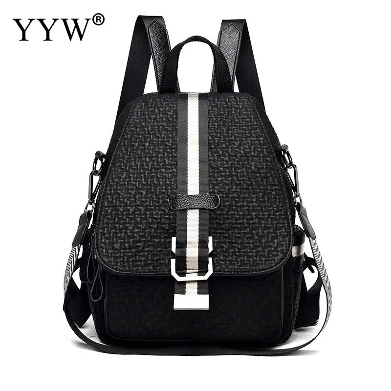 

Classic Stripe PU Leather Backpack 2021 Women Leather Backpacks High Quality Female School Shoulder Bag Travel Bagpack mochila