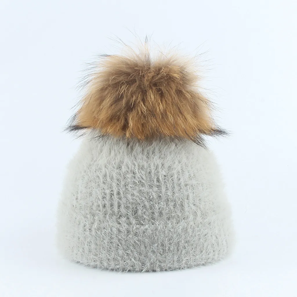 2021 зимние шапки для детей помпоном меховая шапка вязаная круглая Лыжная детские