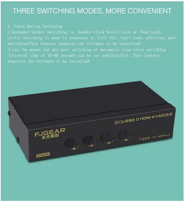 4 порта kvm переключатель HDMI выбирает авто четыре в одном из нескольких ПК, чтобы поделиться USB2.0 мышь клавиатура Монитор переключатель