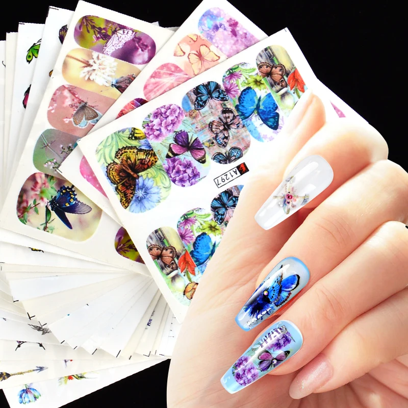 1 Set Flower Fruit Nail Sticker Sets Butterfly Water Transfer Decals Art Manicure Foils Slider | Красота и здоровье