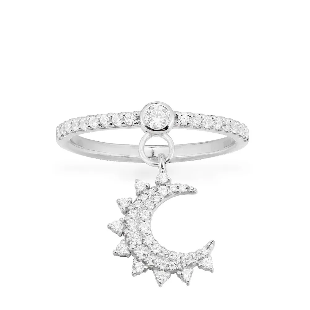 

Elegant Moon Wedding Rings For Bridal Women Engagement Small Simple Zircon Ring Christmas Gift Jewelry Zk40