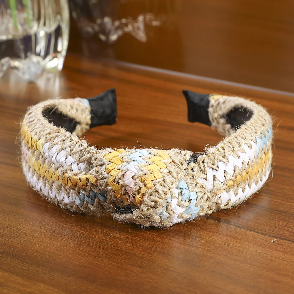 Женский ободок из рафии Levao широкий соломы с узелком аксессуар для волос в