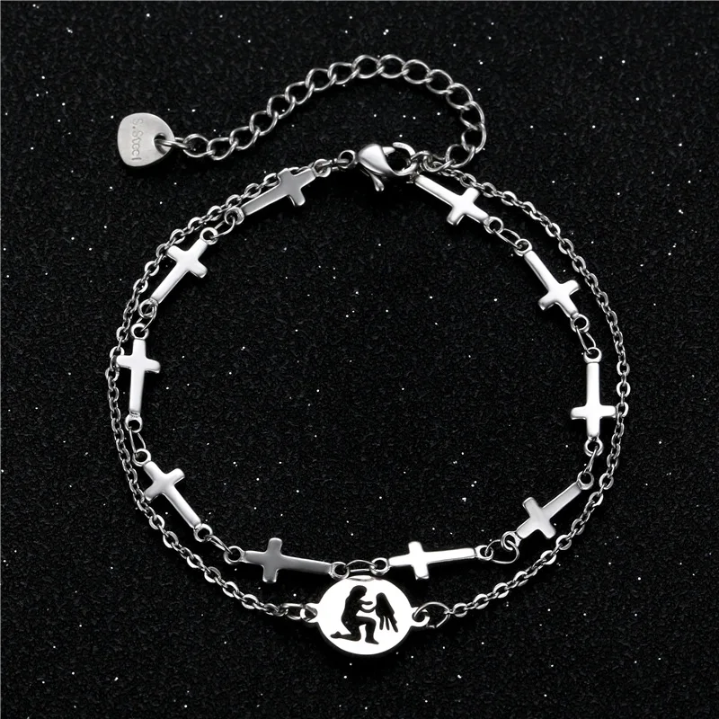 

Thanksgiving Day Simple Silver Color Stainless Steel Family Love Letter Cross Pendant Charm Bracelet For Women Men Jewelry Gift