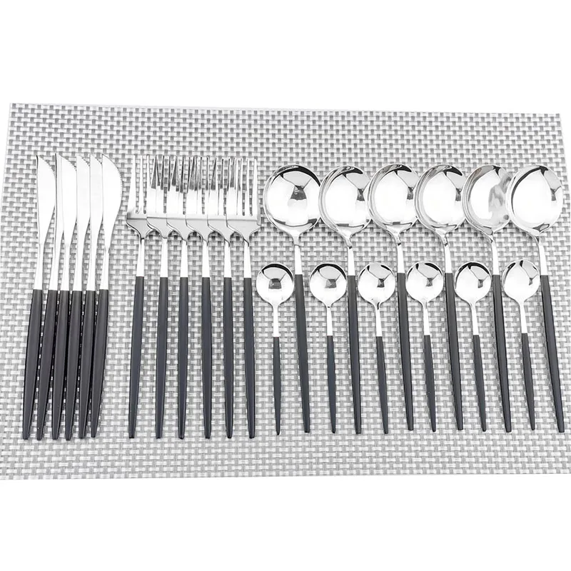 16pcs Double Color White Gold Dinnerware Sets 304 Stainless Steel Cutlery Set Handle Silver Knife Fork Spoon Tableware Party | Дом и сад