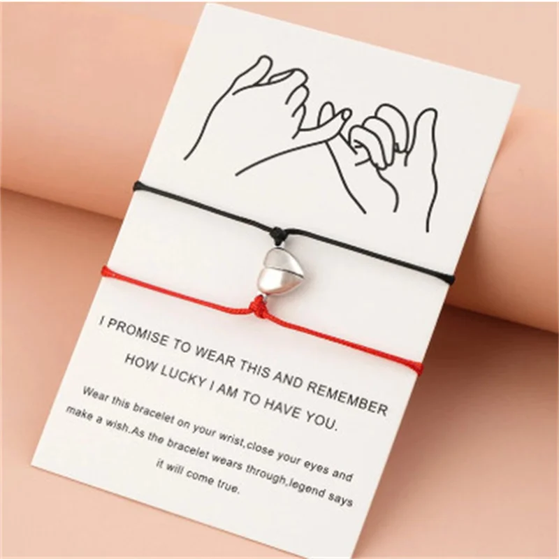 

magnet attracts couple Bracelet heart charm love jewelry lucky braided rope bracelets for women and men card gift Wholesale