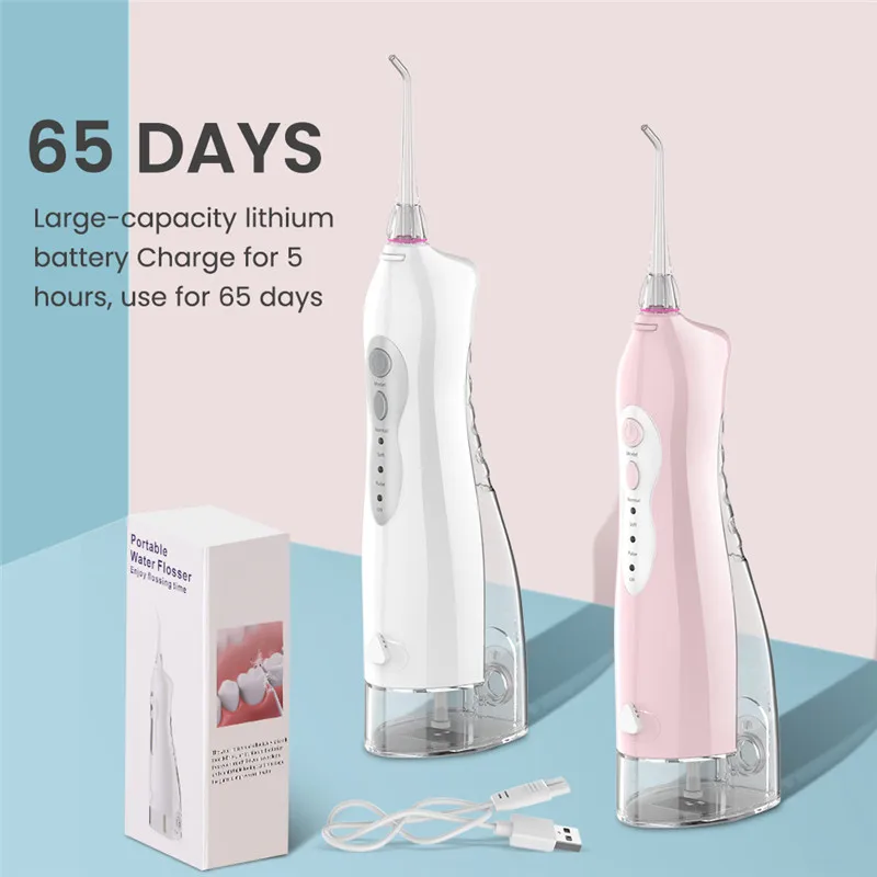 

2021New Oral Irrigator USB Rechargeable Water Flosser Portable Dental 220ml Water Jet Water Tank Waterproof Teeth Cleaner 3 Mode