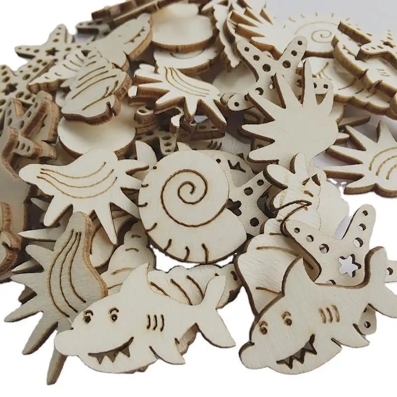 

25Pcs 25mm Mini Wood DIY Ocean Animals Crafts Cutouts Wooden Sea Animals Slices Embellishments Gift Unfinished Wood Ornaments
