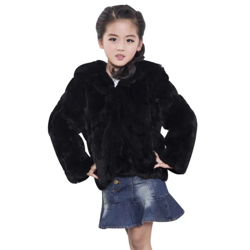 

New Children's Fur Coat Rex Rabbit Fur Jackets for Girls Winter Warm Real Natural Fur Coat for Children Parkas