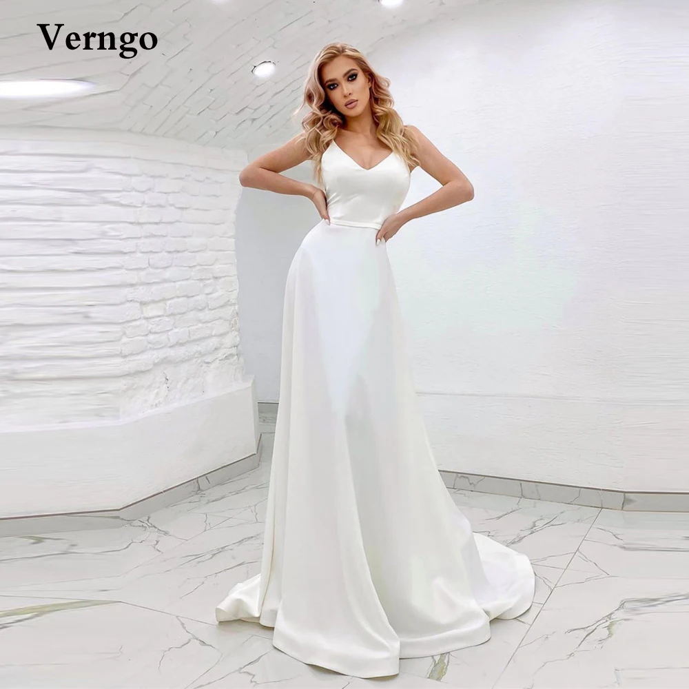 

Verngo Simple Satin A Line Wedding Dresses Spaghetti Straps Sweetheart Floor Length Vintage Bride Gown Women Robe de mariage