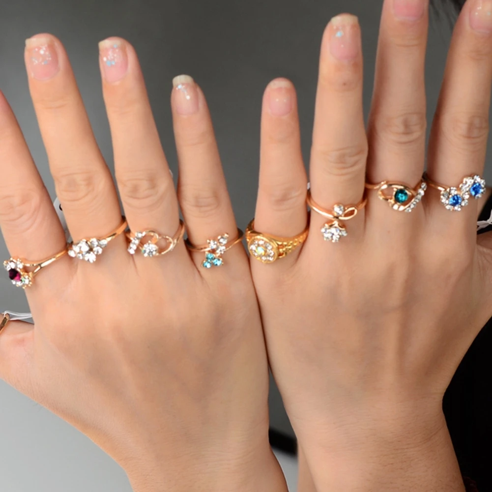 

NEW 2021 10PCS Gold Plated Wedding Bridal Rings Women Rings Simple Ring Jewelry Findings Accessories