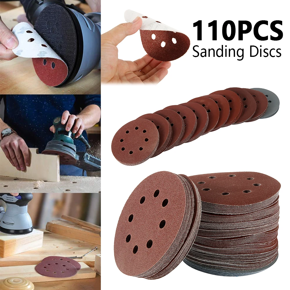 110 шт наждачная бумага для полирования Pad 5 дюймов Круглая восемь отверстий диск
