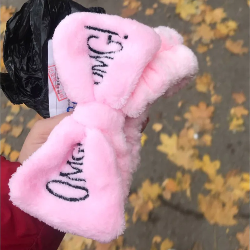 Новые OMG буквы коралловый флис мыть лицо повязки для волос для женщин милый мягкий бант девушки повязки, резинки для волос аксессуары для волос в виде тюрбана
