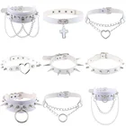 Необычное Ожерелье, белые кожаные Чокеры, винтажные готические украшения, аксессуары, готические металлические цепочки, ожерелья для женщин, колье для студентов