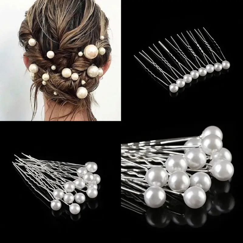20Pcs/Set Women Wedding Imitation Pearl Hairpins Bridal Jewelry U-Shaped Hair Clips Bun Braiding Ponytail Hairstyle Barrettes |