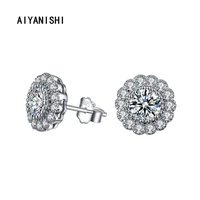 aiyanishi fashion 925 sterling silver stud earrings halo roud silver stud earring for women wedding engagement party lover gifts