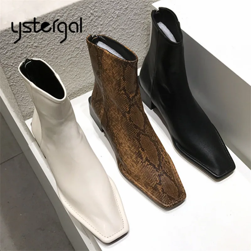 

Ystergal Fashion Square Toe Women Ankle Boots Chunky Heel Short Booties Back Zipper Botas Mujer Autumn Shoes Woman