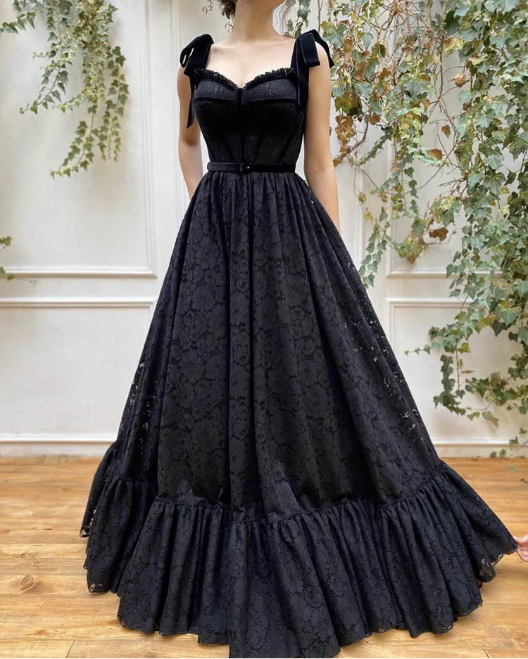 

Fashion Vestidos De Formature Spaghetti Strap Sweetheart A Line Floor Length Lace Prom Dresses 2020