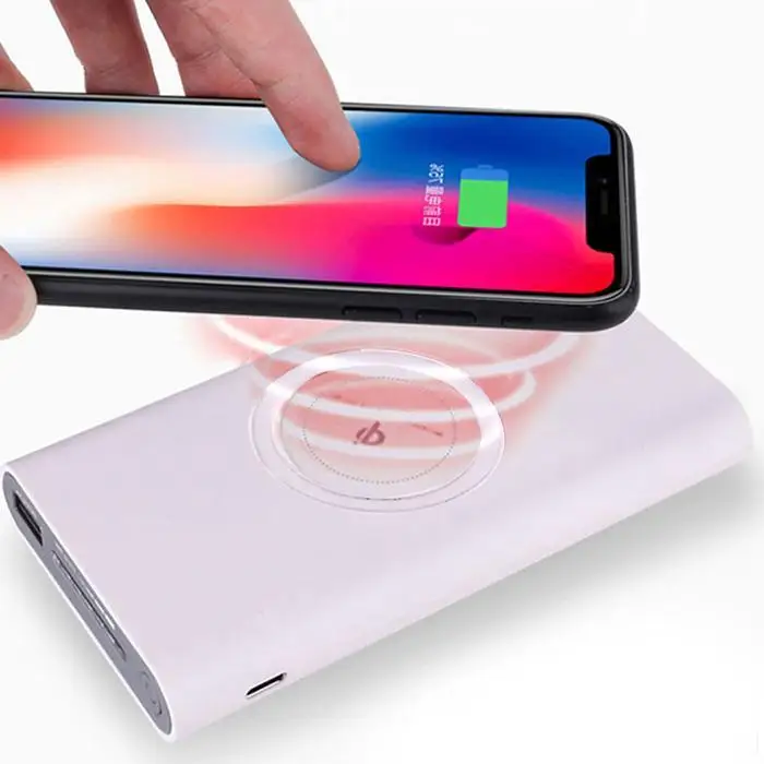 Банк питания 10000mah QI Беспроводное зарядное устройство портативное мобильное Powebank