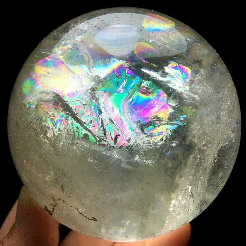 

75mm/610g Rainbow NATURAL CLEAR QUARTZ CRYSTAL SPHERE BALL HEALING GEMSTON+stand