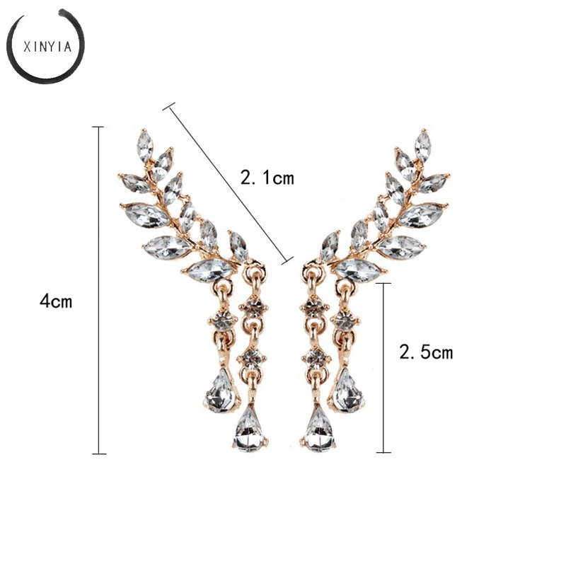 Модные длинные серьги подвески с кристаллами циркония в форме листа для женщин и