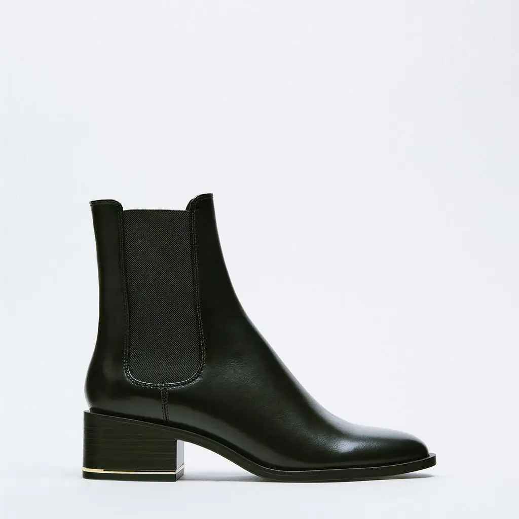 

Black Boots Female Shoes Flat Heel Luxury Designer Chelsea Boots-Women Winter Footwear Ladies Med Pointy Fashion 2021 Rubber