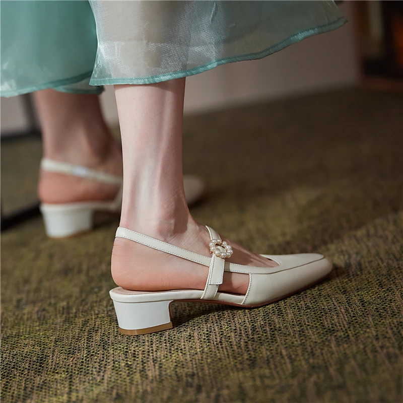 

COVIBESCO Women Sandals Square Toe Mixed Colors Genuine Leather String Bead Buckle Thick Heels Spring Summer Casual Shoes Woman