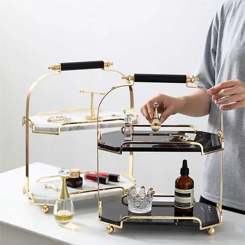 Noble Desktop Cosmetic Storage Rack Marble Tray Dessert Table Jewelry Display Stand Nordic Style Organizer Luxury for Home | Дом и сад