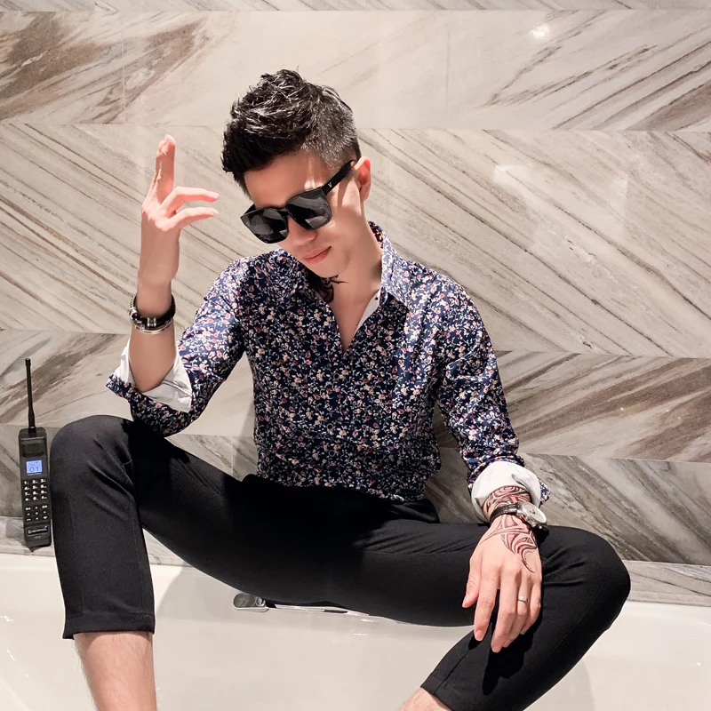 Новинка 2019 Мужская Осенняя облегающая Повседневная рубашка с длинными рукавами