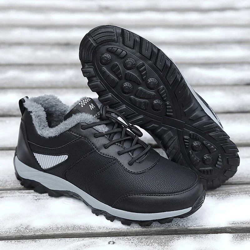 Winter Men Warm Lined Walking Shoes Sport Waterproof Thicken Man Sneakers Solid Color Elastic Band Male Footwears |
