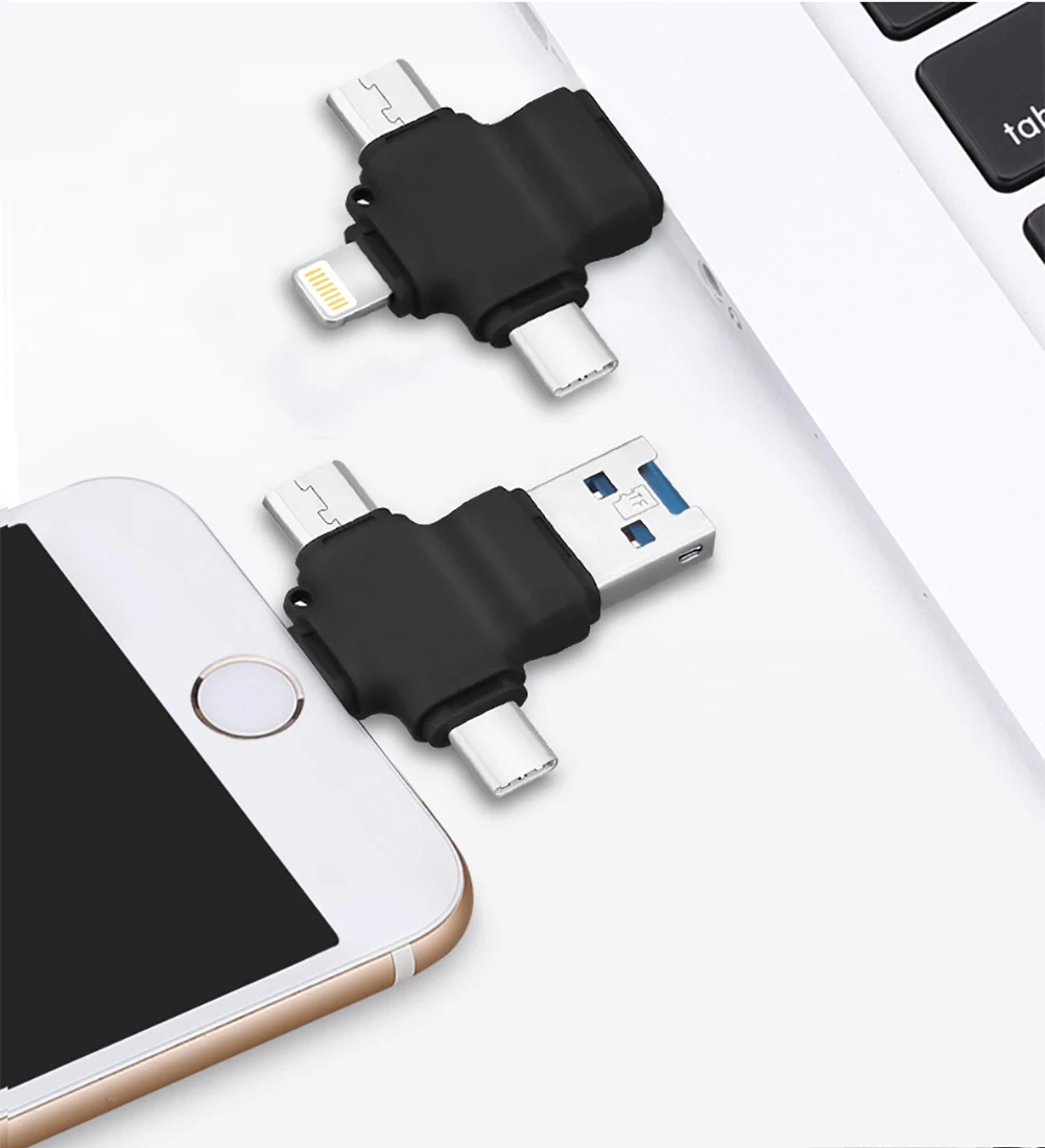 BRU 4 в 1 картридер для iPhone5 6s 7Plus 8X MicroSD TF карта памяти для iPad Macbook type-c Android телефон OTG адаптер