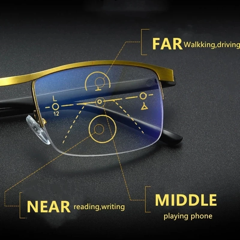 

Good Sight Progressive Reading Glasses Men Blue Light Blocking Multifocal Eyewear Ultralight Rimless Adjustment Eyeglasses +3.5