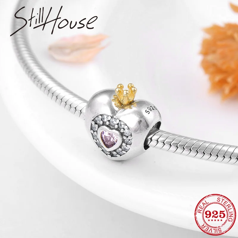Подвески из серебра 925 пробы розовые бусины в форме сердца принцессы с фианитом