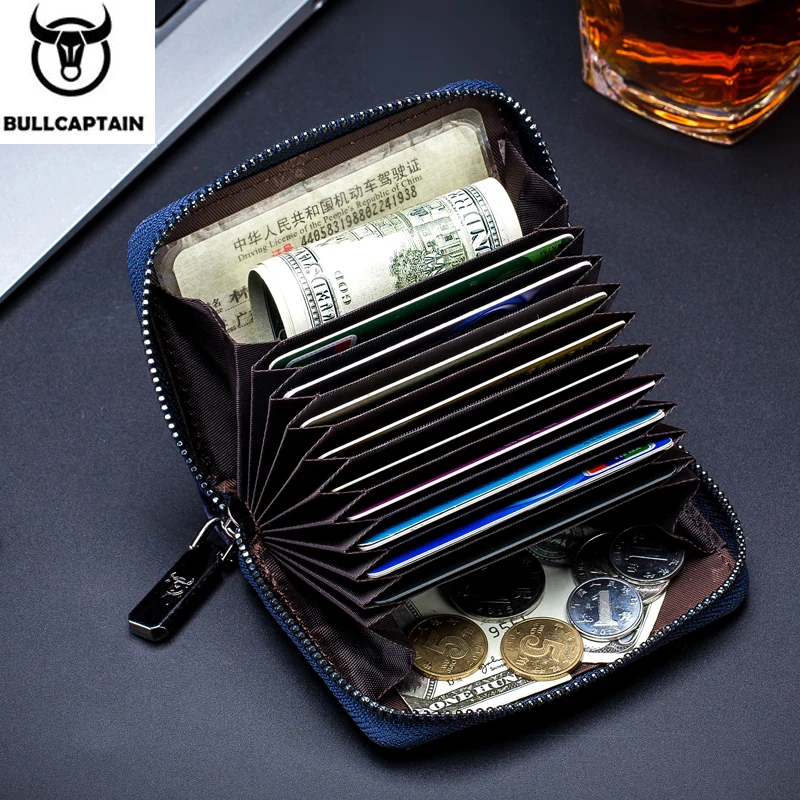 bullcaptain leather credit card id card holder wallet wallet men fashion rfid card holder wallet business card holder bag free global shipping