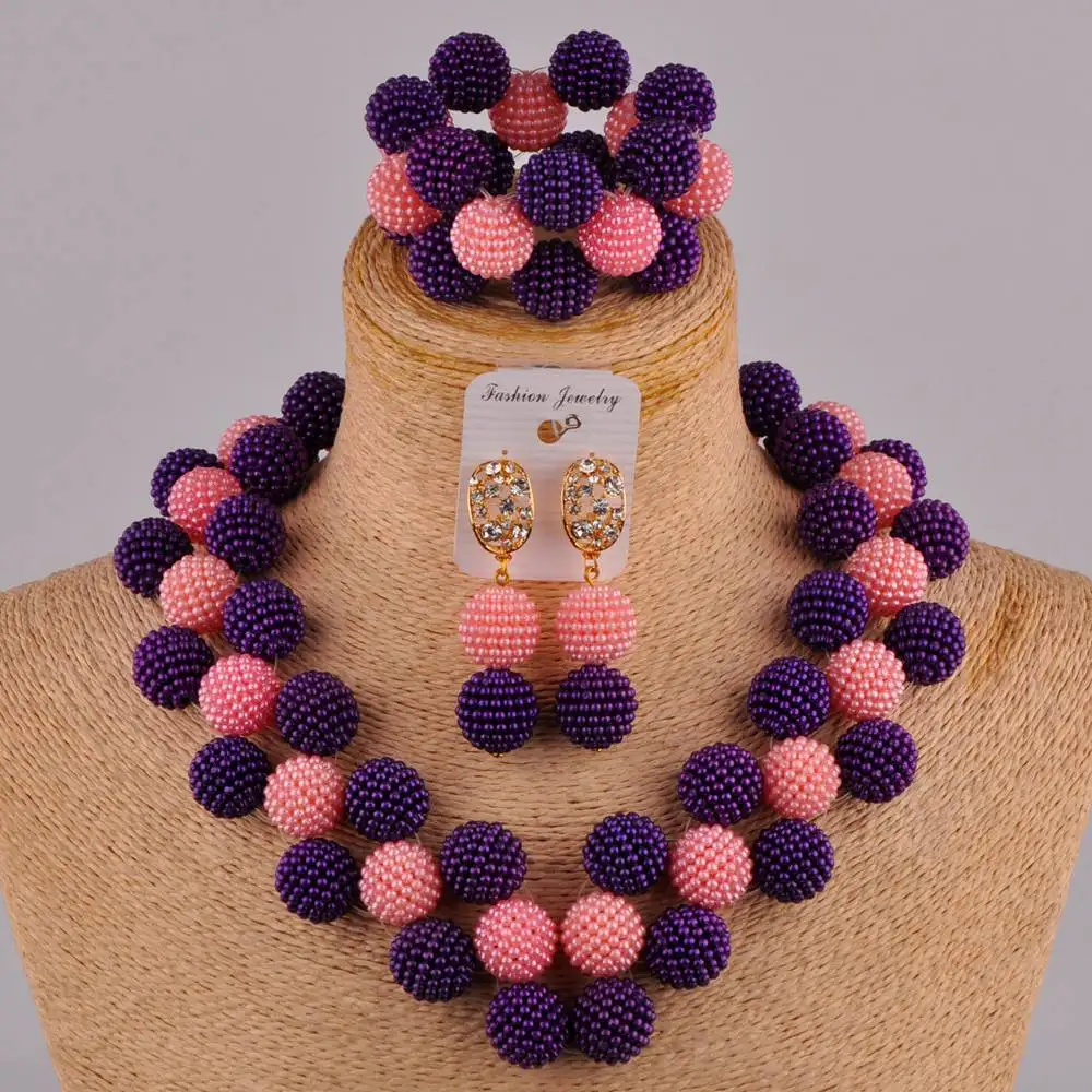 

purple and peach african beads jewelry set nigerian wedding set FZZ109