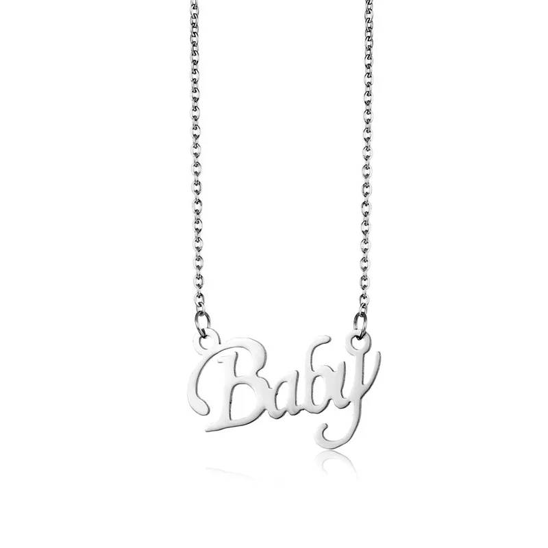 

Hip Hop Glossy Letters Baby Pendant Necklace Stainless Steel Simple Geometry Chain For Women Fashion Jewelry Gifts Dropshipping