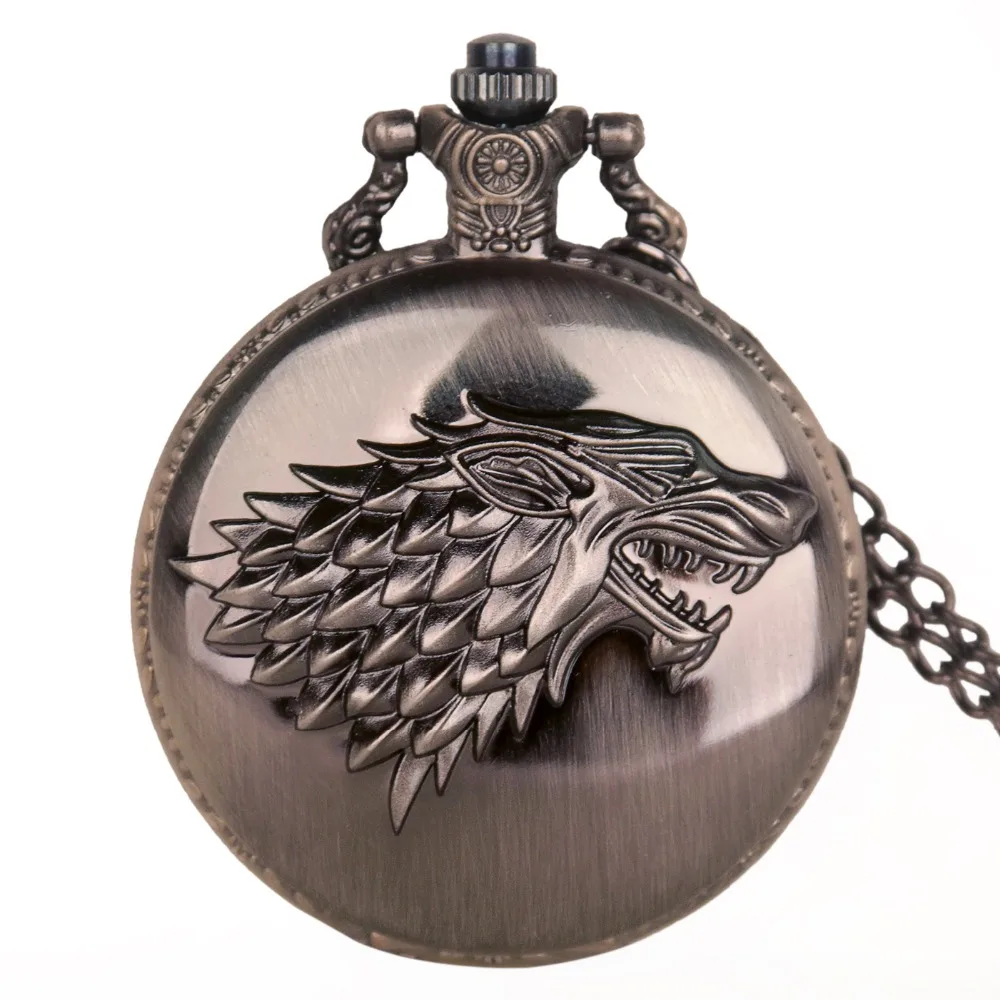 Лучшее качество черные Direwolf шаблон символ винтажные карманные часы с necklace ем цепь кварцевые карманные часы Подарки для мужчин и женщин