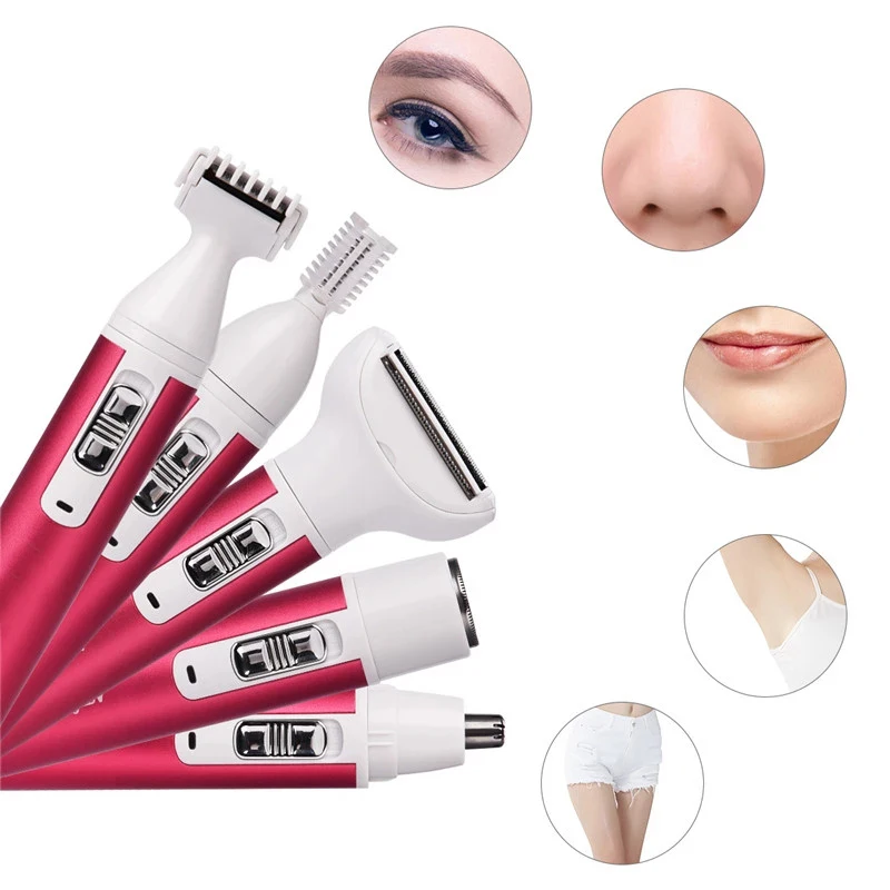 

USB 5in1 Electric Epilator Body Hair Remover Rechargeable Lady Shaver Nose Hair Trimmer Eyebrow Shaper Leg Armpit Bikini Trimmer