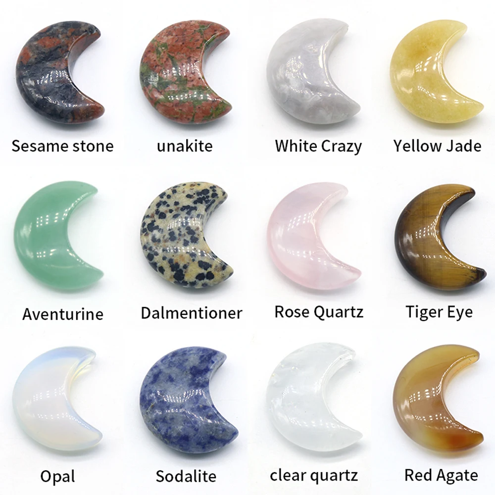 

Natural Rose Quartz Opal Green Aventurine Sodalite Moon Shape Nonporous Decorative Home Decoration DIY Charm Decorative Crafts