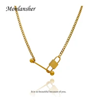 monlansher unique classy lock pendant necklace gold color titanium steel chain necklace for women minimalist necklaces jewelry