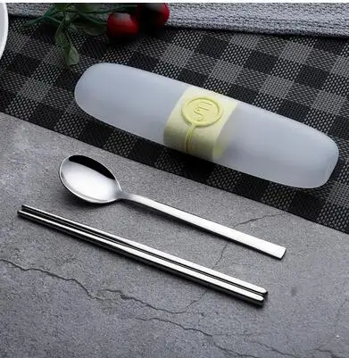 stainless steel 1 комплект портативный набор посуды из нержавеющей стали с ящиком для хранения Чехол для столовых приборов палочки для еды ложка, вилка для фруктов посуда для путешествий - Цвет: stainless steel